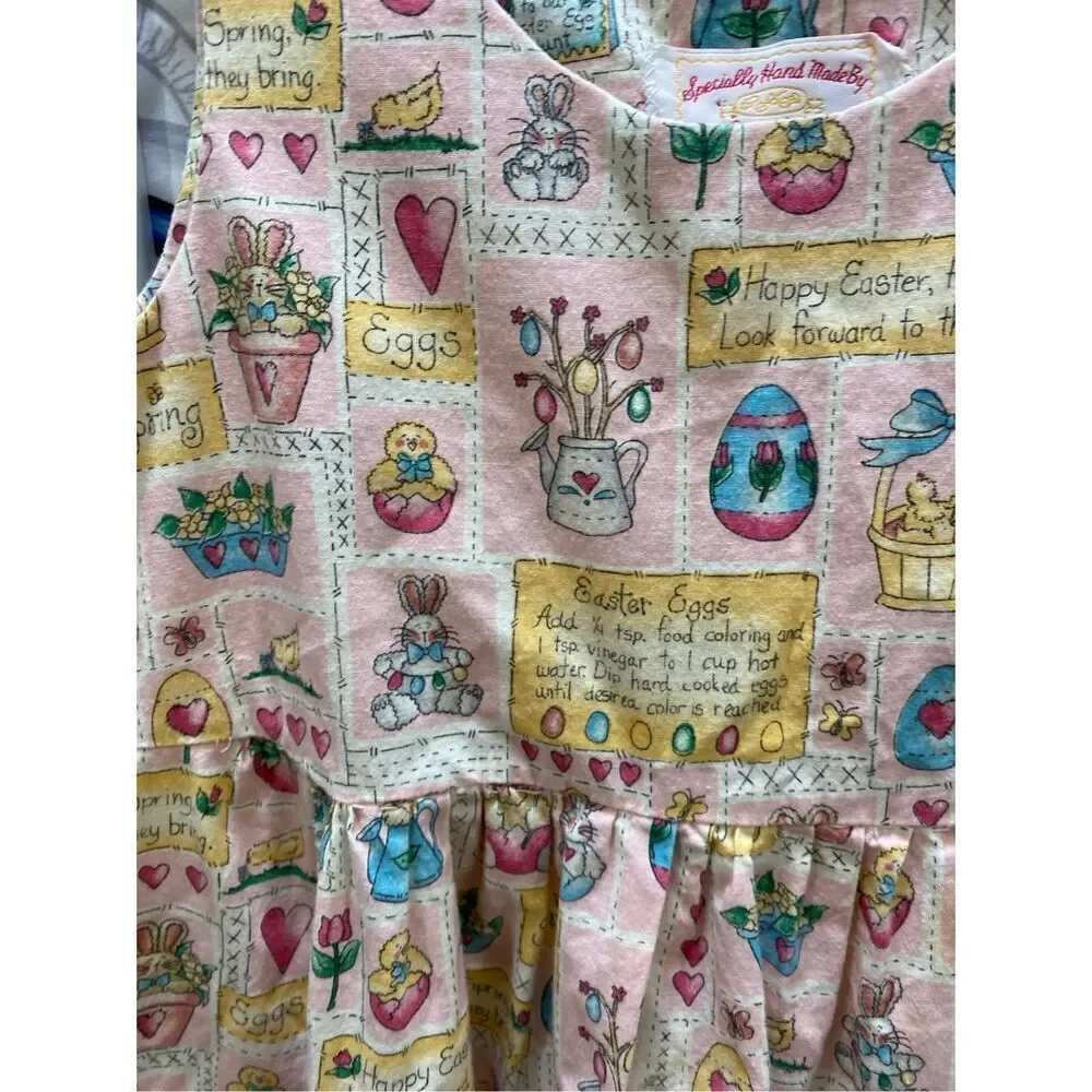 Handcrafted hand sewn toddler girls tiered Easter dress, pink size 4T/5T